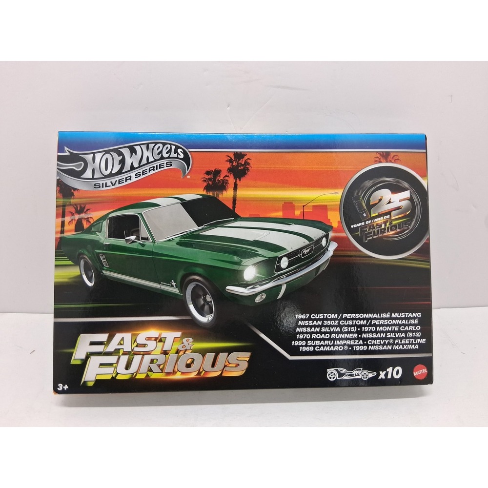 Hot Wheels Silver Series Fast & Furious 10 Pack Diecast Cars 25 Years Collection